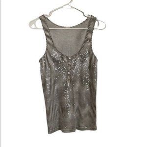 J Crew Tank Top XS White & Gray Stripe